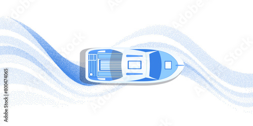 Powerboat. Speed boat in the top aerial view.Sea wave. Summer vacation .Vector illustration.