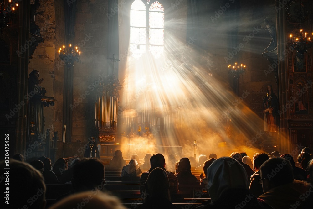 Believers in the Church in the light of the morning sun Believers in the Church in the light of the morning sun