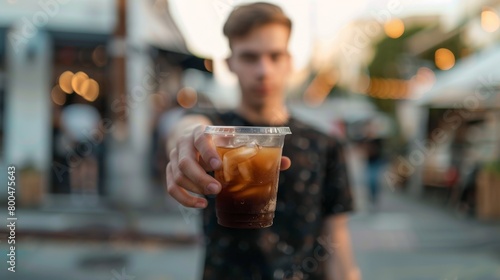 Man Offering a Cold Brew Coffee photo