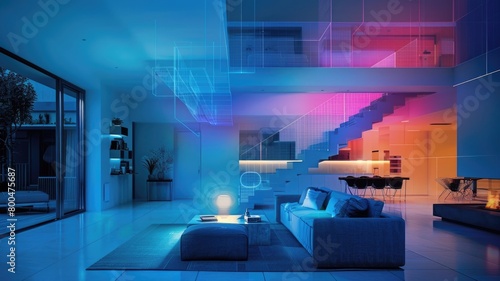 futuristic home with smart devices seamlessly connected through an invisible optical network