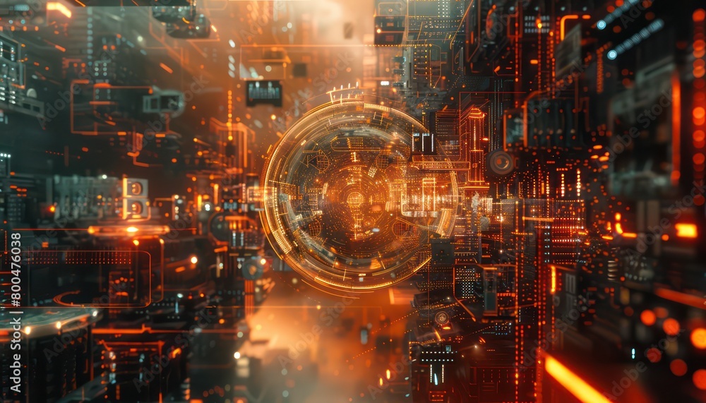 abstract background illustration with computer, network and electronic inspired graphic elements in warm digital colors abstract background illustration with computer, network and electronic inspired graphic elements in warm digital colors
