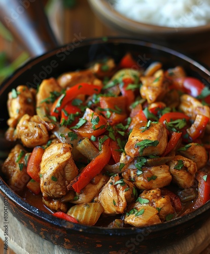 Bowl of Chicken and Vegetables on Wooden Table