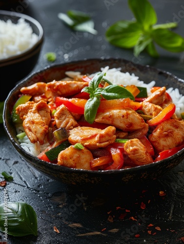 Bowl of Chicken and Vegetables With Rice