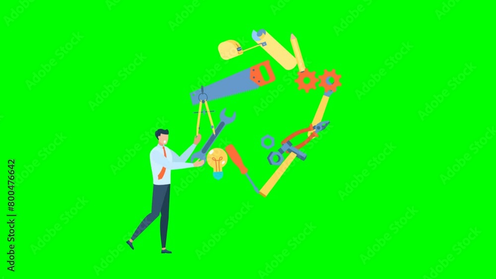 Mechanic juggles tools for repair. The master has a perfect command of the technique. Businessman uses different tools. Engineer juggling using tools. Management. 2d flat animation. Alpha channel Mechanic juggles tools for repair. The master has a perfect command of the technique. Businessman uses different tools. Engineer juggling using tools. Management. 2d flat animation. Alpha channel