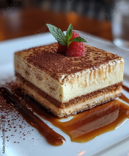 Tiramisu Cake on White Plate photo