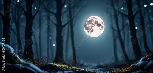 illustrazione di chiaro di luna su una foresta incantata