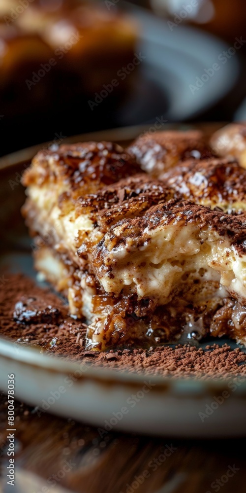 Close Up of Tiramisu Cake on Plate Close Up of Tiramisu Cake on Plate