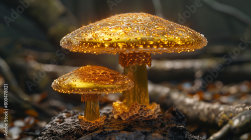 golden amber glowing glimmering enchanted magical mushroom generative art