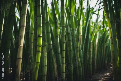 'tropical raw sugar cane sugarcane sweet candy ingredient energy glucose macro closeup farming unrefined crop ethanol background green food carbohydrate banana leaf'