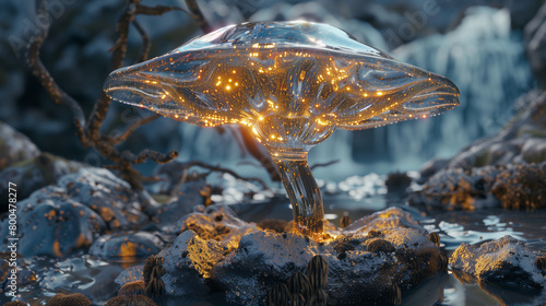 metallic glowing glimmering enchanted magical mushroom generative art