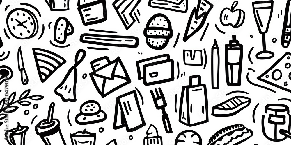 business icons in simple outline doodle design scattered on a full background business icons in simple outline doodle design scattered on a full background