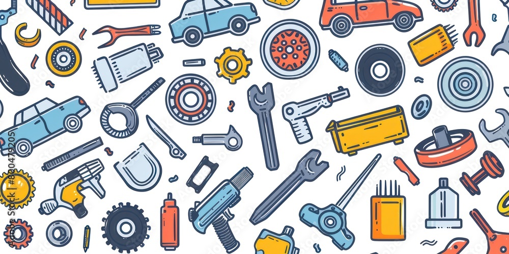 car service icons in simple outline doodle design scattered on a full background car service icons in simple outline doodle design scattered on a full background