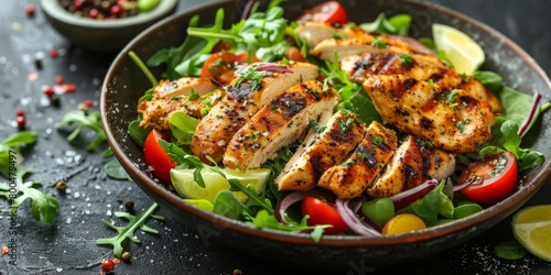 Grilled Chicken Salad With Fresh Vegetables in a Bowl