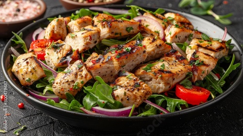 Plate of Grilled Chicken and Vegetables on Table