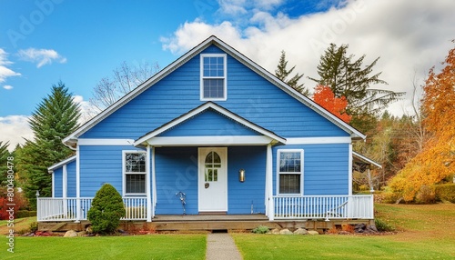 Exterior of Small American House with Blue Paint