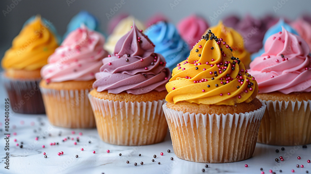 Row of colorful cupcakes