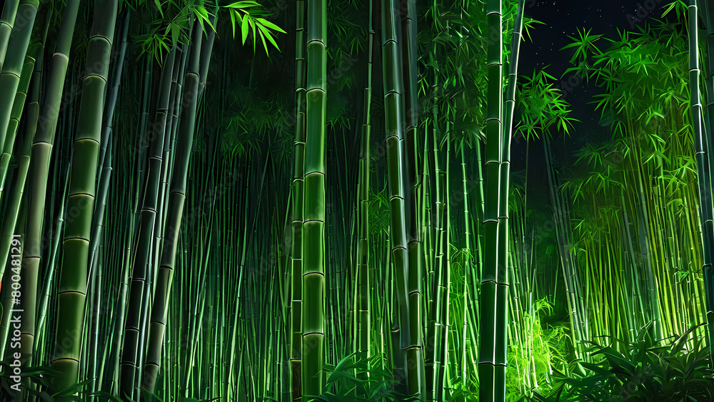 Fototapeta premium bamboo forest at night,beautiful,Generative AI