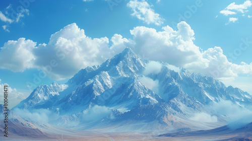 A mountain range covered in snow and clouds