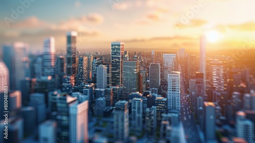 Aerial view of a cityscape rendered in a 3D image.