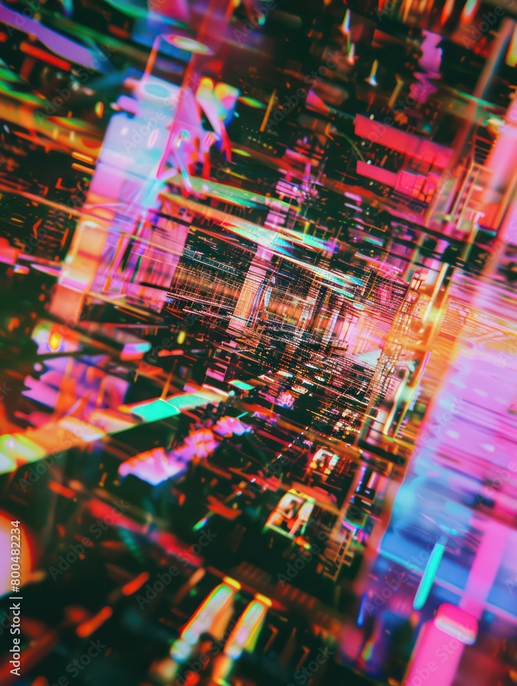 Fototapeta premium abstract fractal kaleidoscope illustration with vibrant colors and fragmented glitch graphic elements