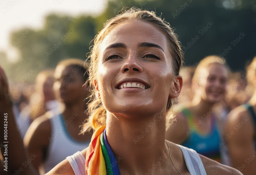 A woman laughs joyfully, surrounded by friends at an outdoor event, embodying a spirit of fun and community. A woman laughs joyfully, surrounded by friends at an outdoor event, embodying a spirit of fun and community.