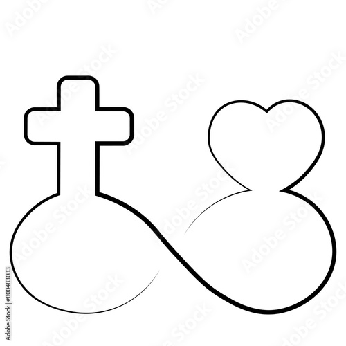 Infinity sign with religious cross and heart