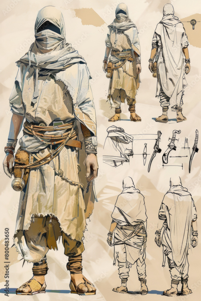 Obraz premium A character sheet with multiple angles and poses of the same character