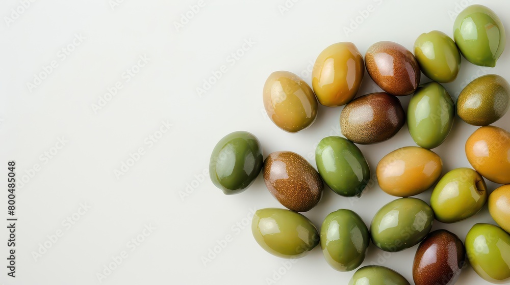 green olives scattered on a neutral background green olives scattered on a neutral background