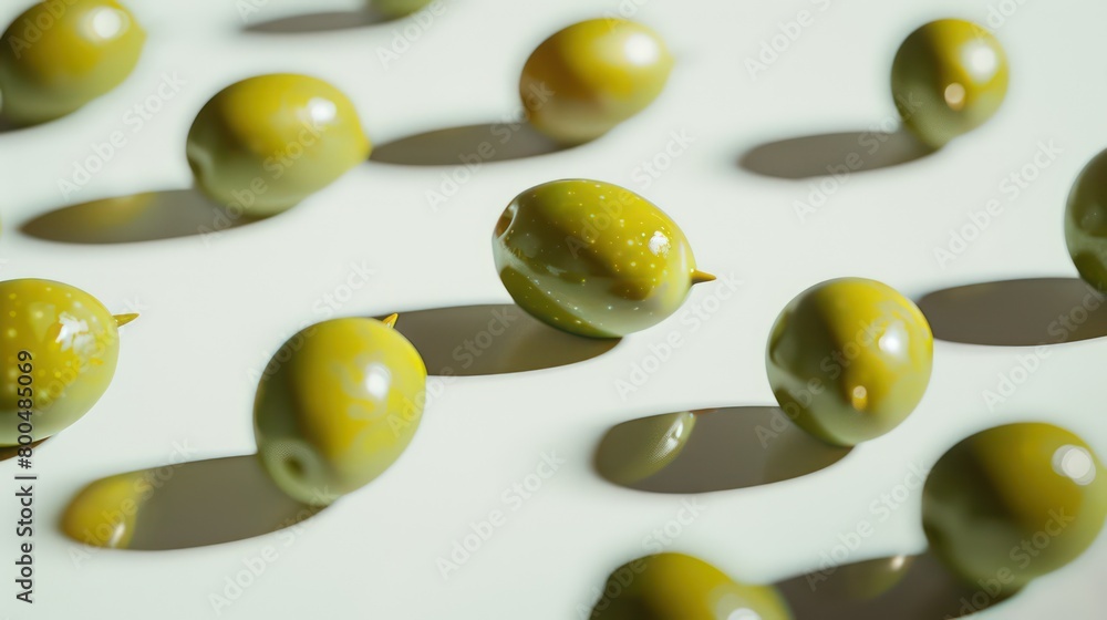 green olives scattered on a neutral background green olives scattered on a neutral background