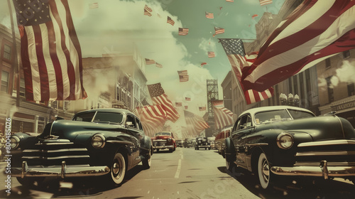 1940s Independence Day Parade with Vintage Cars photo