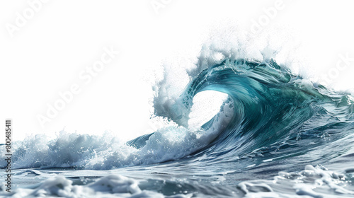 A deep ocean teal tide wave isolated on solid white background.
