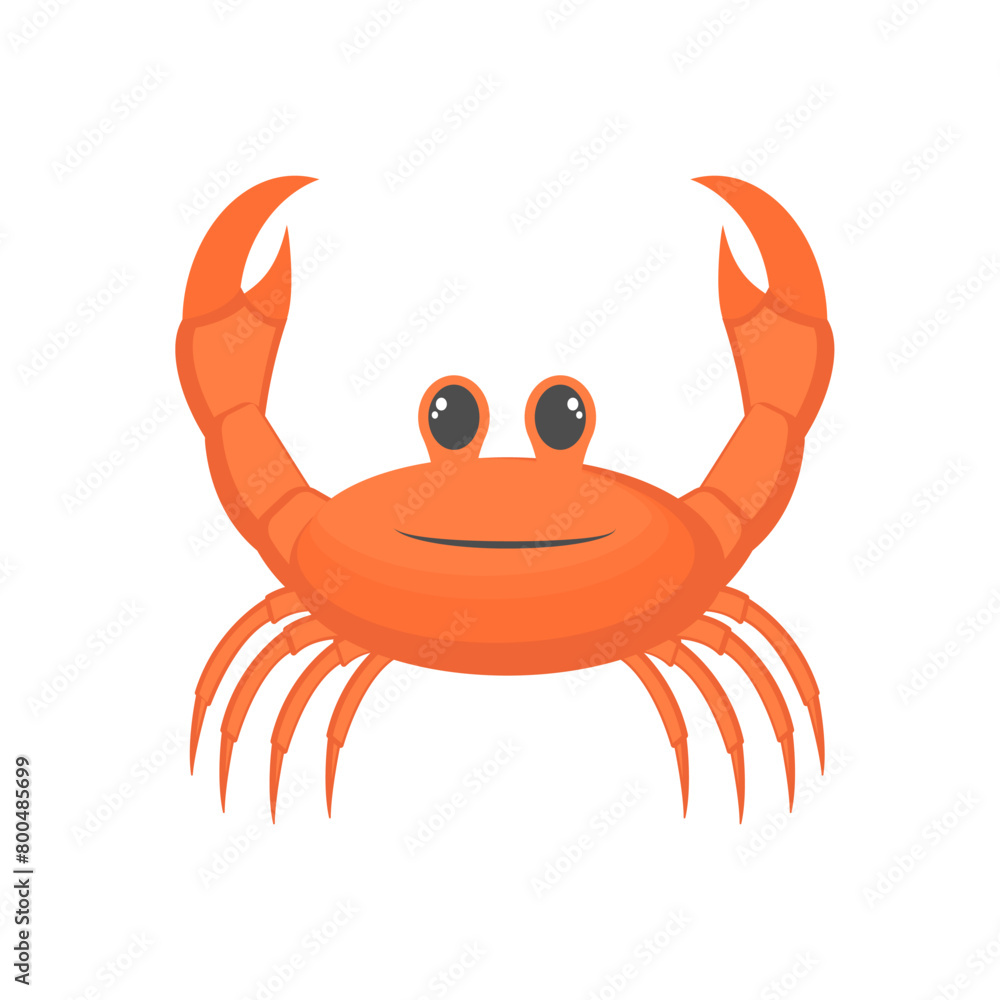 Crab. Sea animal - crab. Cute cartoon crab with eyes. Vector illustration