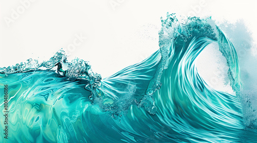 A deep ocean teal tide wave isolated on solid white background.