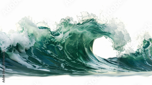 A deep emerald green tide wave isolated on solid white background.