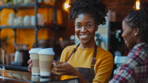 Smiling Barista Serving Coffee photo