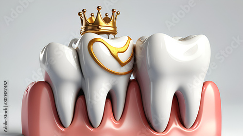 Psd tooth with golden crown on transparent background 