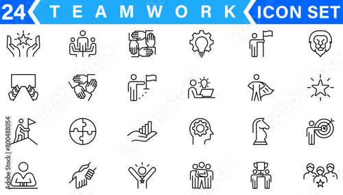 Teamwork line icons set. Businessman outline icons collection. Work group and human resources. Business teamwork, human resources, meeting, partnership, meeting, work group, success