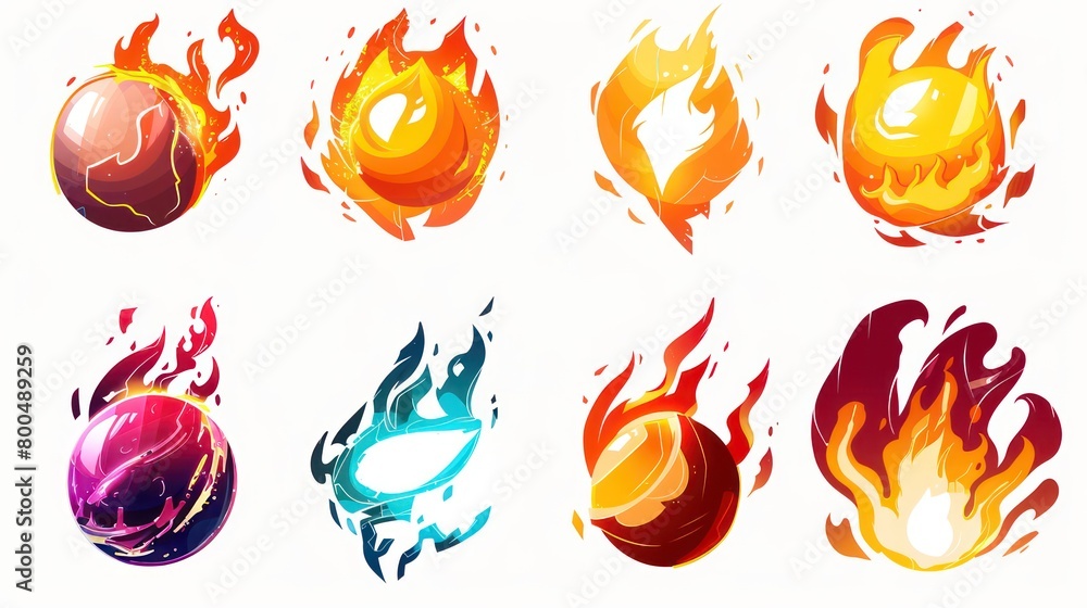 fire spell gaming icons isolated on a white background fire spell gaming icons isolated on a white background