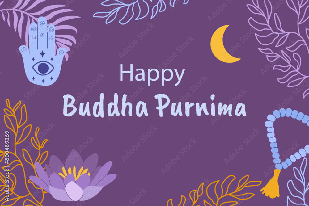 Obraz premium Vector Illustration for Happy Buddha Purnima, Vesak holiday festival background