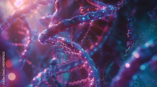 Blue-purple DNA strands represent genetic material in the human body