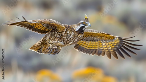  A tight shot of a bird mid-flight, wings extended, eyes keenly open