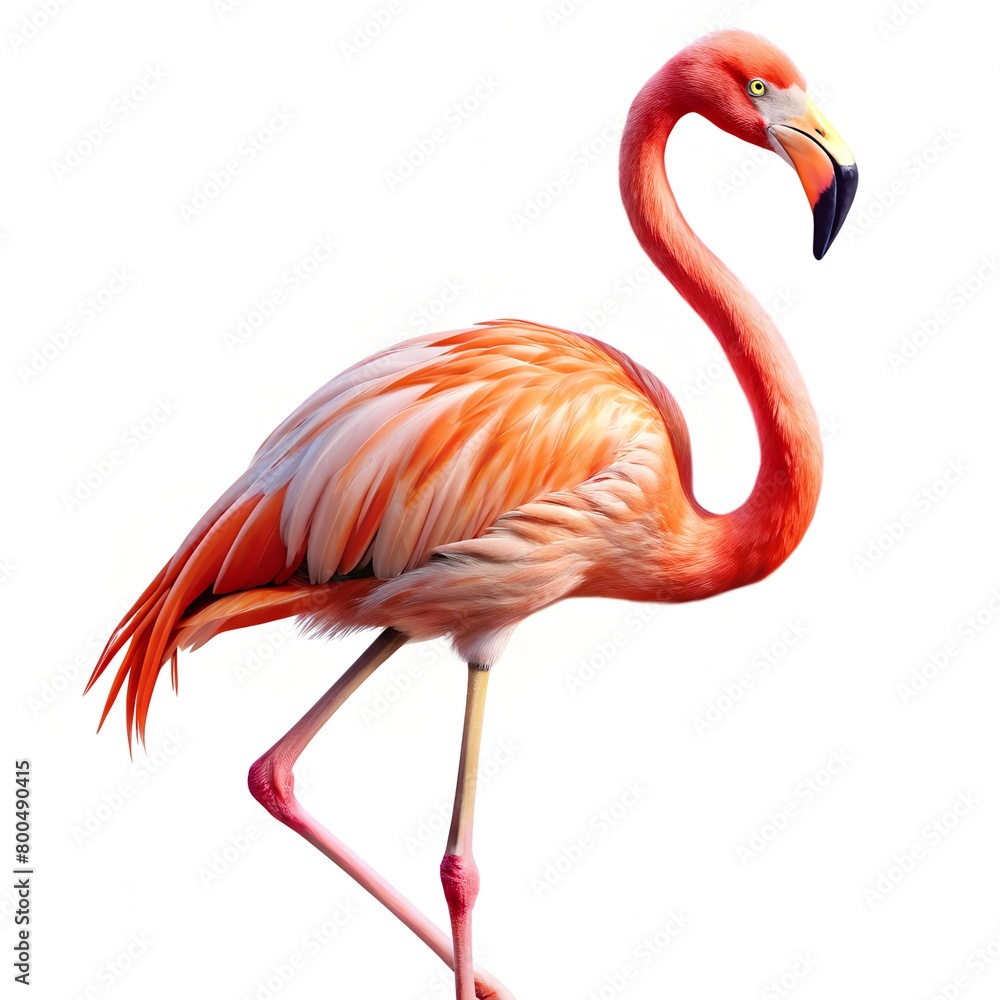 flamingo on  white background