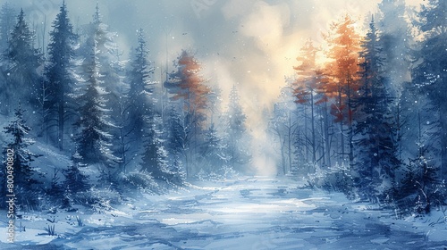 A magical winter forest with snow-covered trees and icicles glistening in the sunlight.