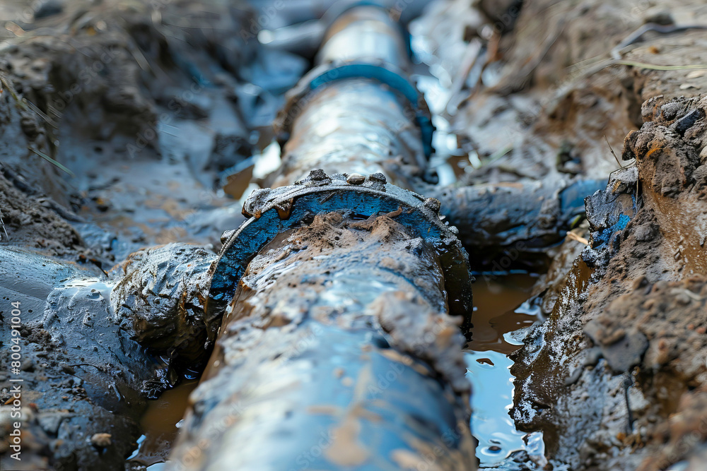 Fototapeta premium A dirty pipe with water dripping from it