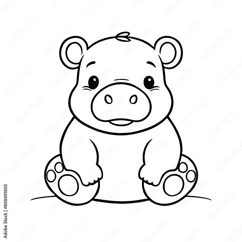 Cute Baby Hippo Animal Outline, Hippo Vector Illustration