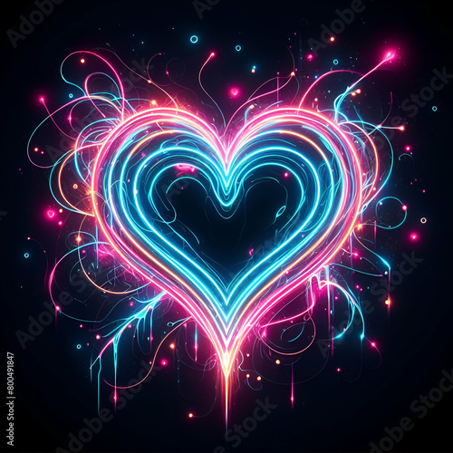 Heart with neon on black background