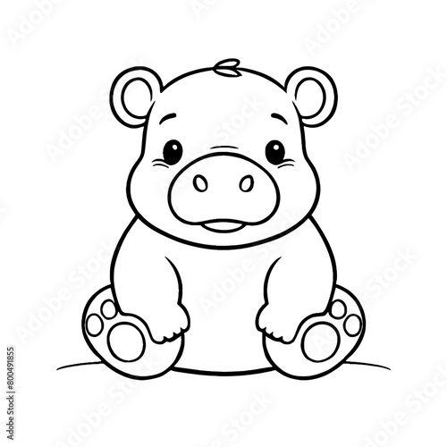 Cute Baby Hippo Animal Outline  Hippo Vector Illustration