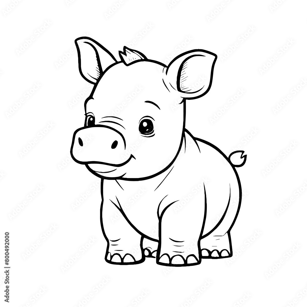 Cute Baby Rhino Animal Outline, Rhino Vector Illustration