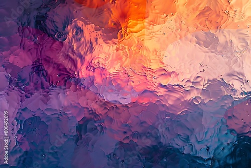 An abstract impression of a sunset with hues of coral, violet, and amber