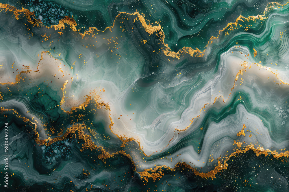 Abstract green marble texture with gold veins. Created with Ai